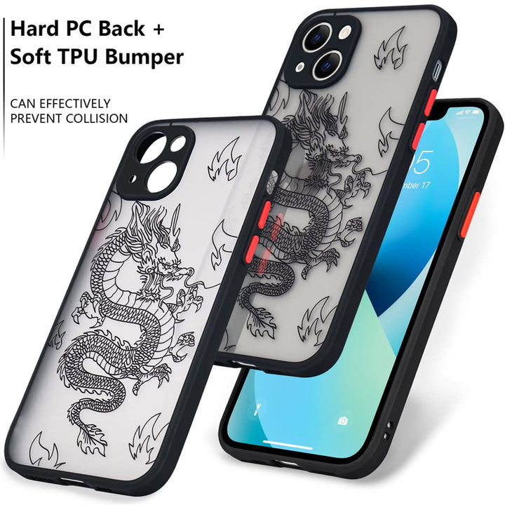 Compatible with iPhone 13 Case Fashion Cool Dragon Animal 3D Pattern Design Frosted PC Back Soft TPU Bumper Shockproof Protective Case Cover for iPhone 13, Black