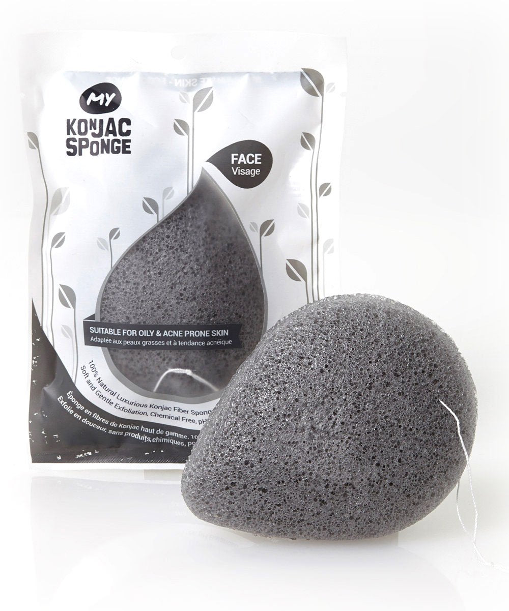 MY Konjac Sponge All Natural Korean Facial Sponge with Activated Bamboo Charcoal. Premium Quality and Larger Size. Halal, Leaping Bunny Cruelty Free and the Vegan Society Certified.