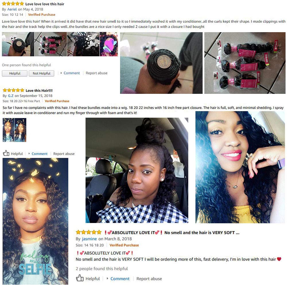 VRVOGUE (12 12 12) Hair Bundles Deep Wave Brazilian Weave Hair Unprocessed Virgin Brazilian Human Hair Weave Bundles Extensions Natural Color Total (10.6 OZ)