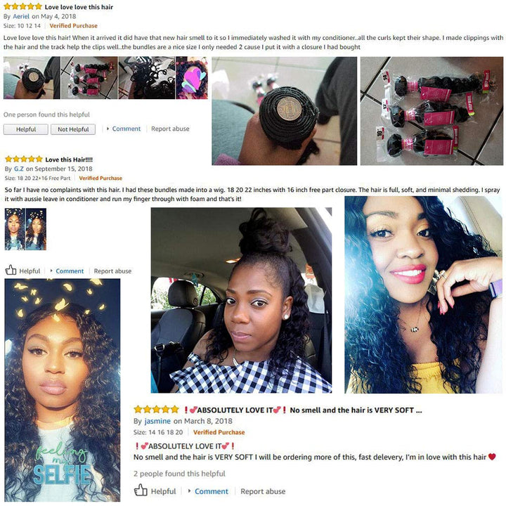 VRVOGUE (12 12 12) Hair Bundles Deep Wave Brazilian Weave Hair Unprocessed Virgin Brazilian Human Hair Weave Bundles Extensions Natural Color Total (10.6 OZ)