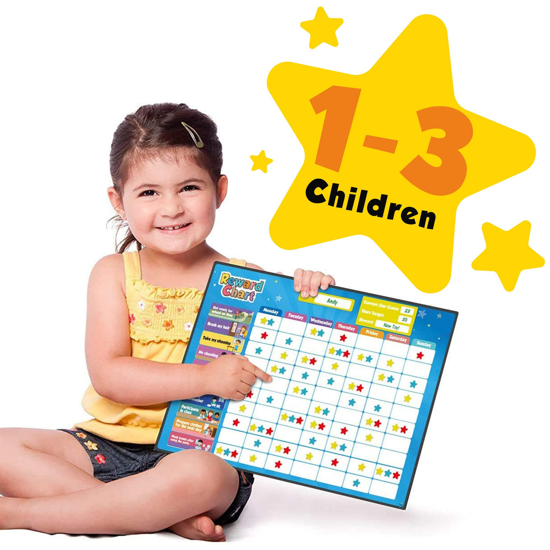 Magnetic Kids Responsibility Reward Chart - Engaging 3D Stars & Chore Tasks - Behavior Chart for Home & School - Ideal for Ages 3-9, Multiple Kids