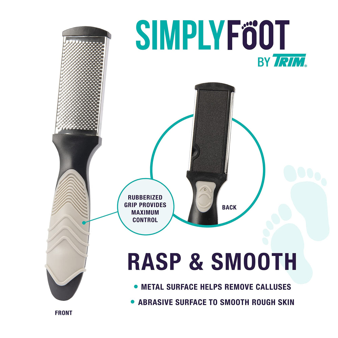 Simply Foot Rasp/Callus Remover for Feet – Dual-Sided Foot File for Calluses – Rubber Grip for Comfort and Control – Easy to Use Foot Care Tools for DIY Pedicures – Ideal for Men and Women