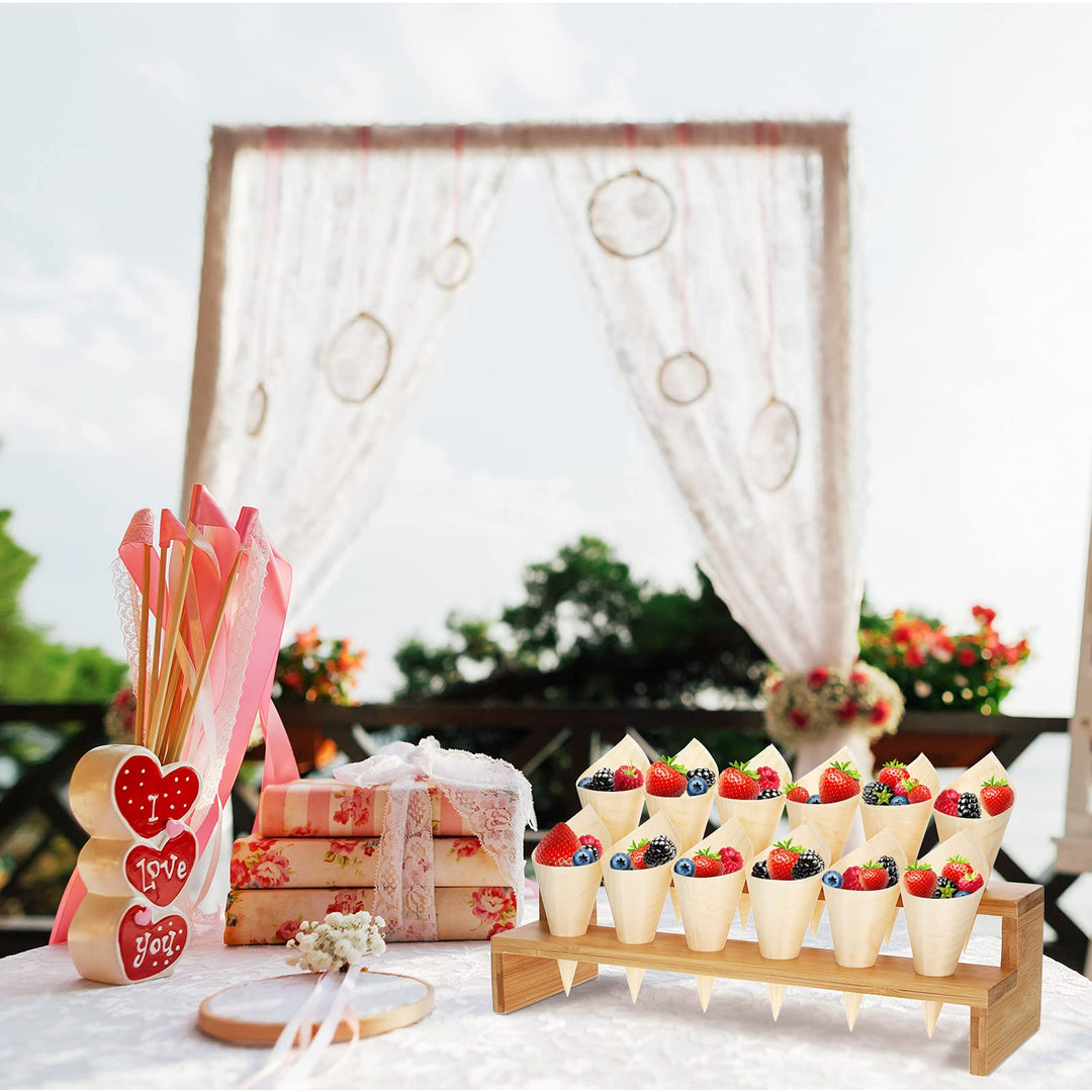 100 Pcs Disposable Wooden Food Cones with 12 Holes Food Cone Display Stand Cone Holder for Charcuterie, Ice Cream, Catered Events, Party or Buffets