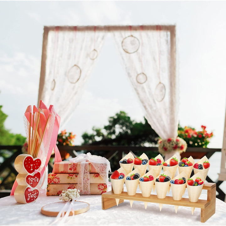 100 Pcs Disposable Wooden Food Cones with 12 Holes Food Cone Display Stand Cone Holder for Charcuterie, Ice Cream, Catered Events, Party or Buffets