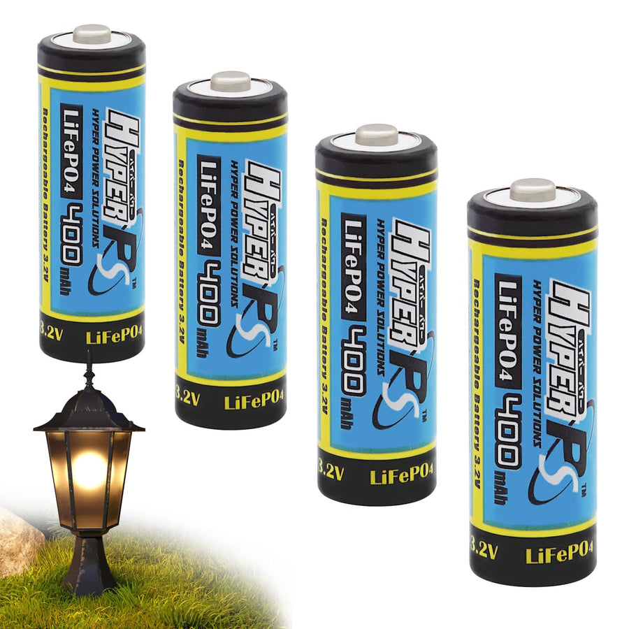 (4-Pack) HyperPS 3.2V LiFePo4 14430 4/5 AA (14 x 43mm) 400mAh Rechargeable Battery for Solar Panel Light, Tooth Brush, Shaver, Flashlight