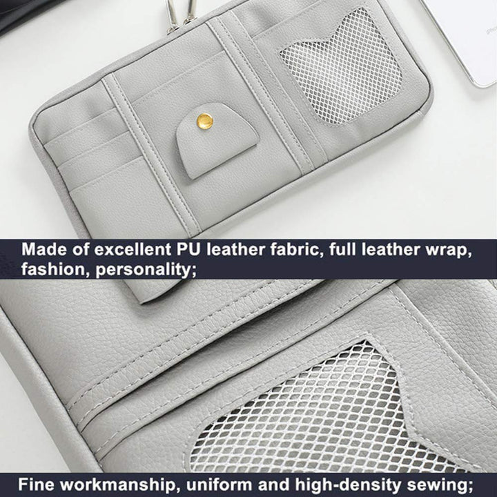 Car Sun Visor Organizer, PU Leather Auto Interior Accessories Pocket Organizer with Multi-Pocket with Zipper Net (Black)