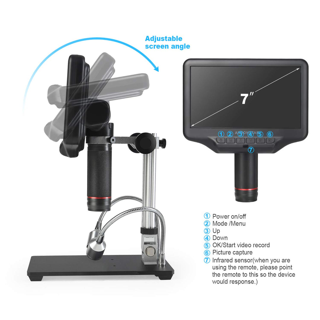 AD407 3D HDMI Soldering Digital Microscope with 4MP UHD and 7 inch Adjustable LCD Screen USB Video Microscopes for Phone Repairing SMT SMD DIY