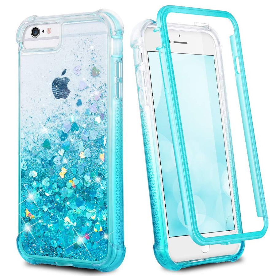 for iPhone 6 6s 7 8 Case, iPhone SE 2020 Case, Glitter Full Body Rugged Liquid Cover with Built-in Screen Protector Shockproof Heavy Duty Girls Women Case for iPhone SE 2022 4.7” (Gradient Teal)