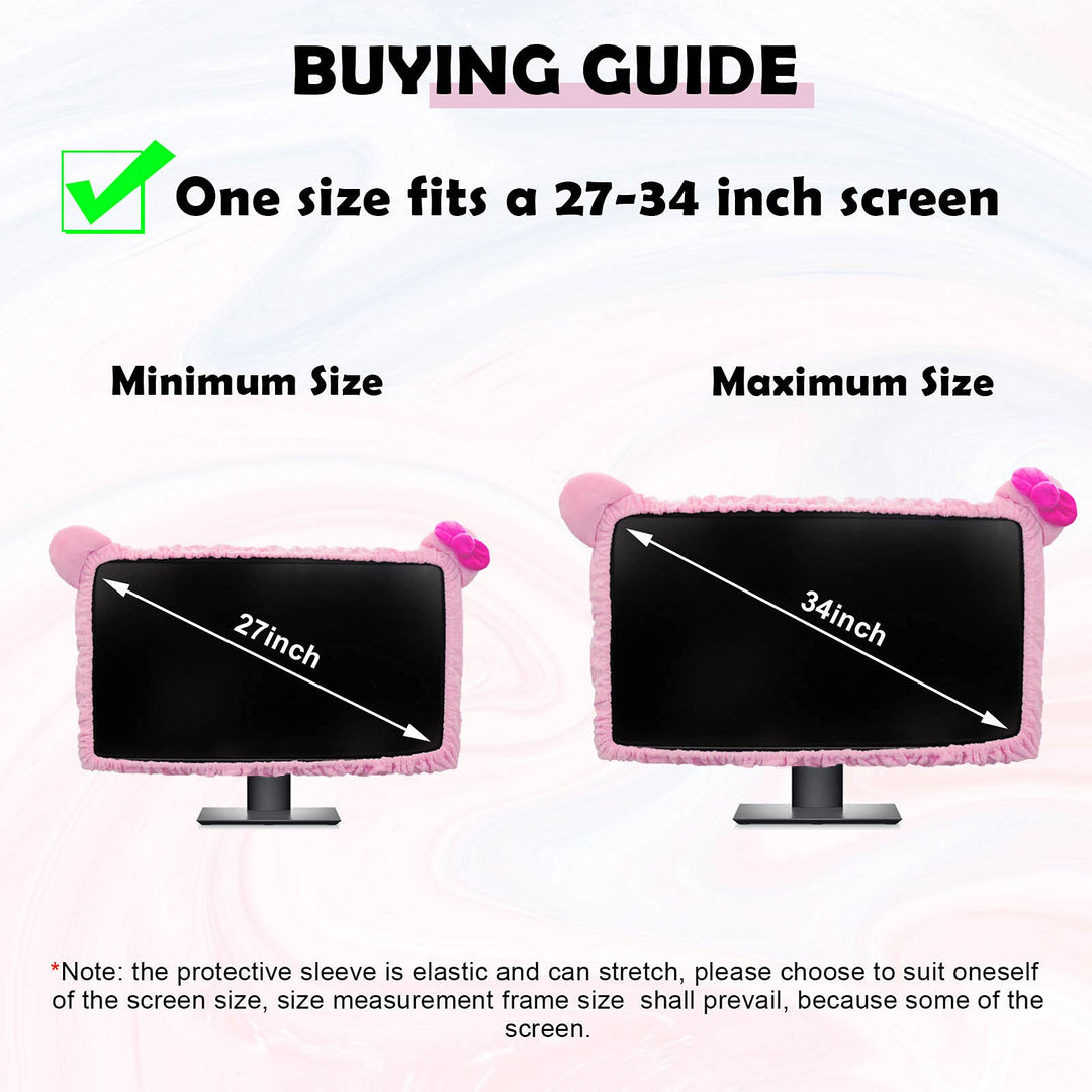23'' - 34'' Computer Monitor Protective Cover with Cat Ear Design, Cute Monitor Dust Cover with Furry Design, Elastic Dustproof, Suitable for PC, Tablet, TV