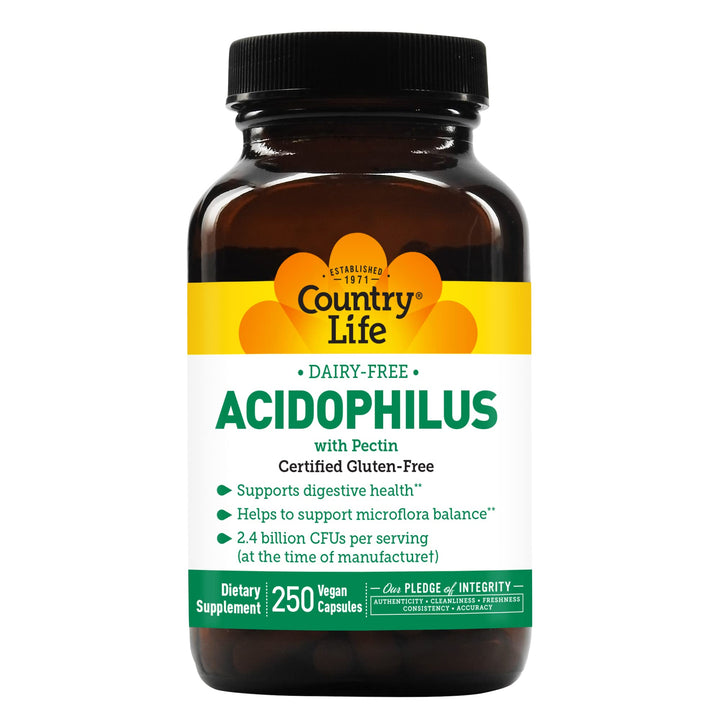 Acidophilus Probiotic Supplement for Women & Men - Free from Common Allergens - 2.4 Billion CFUs to Support Digestive Health - Dairy-Free, Non-GMO, 250 Vegan Capsules