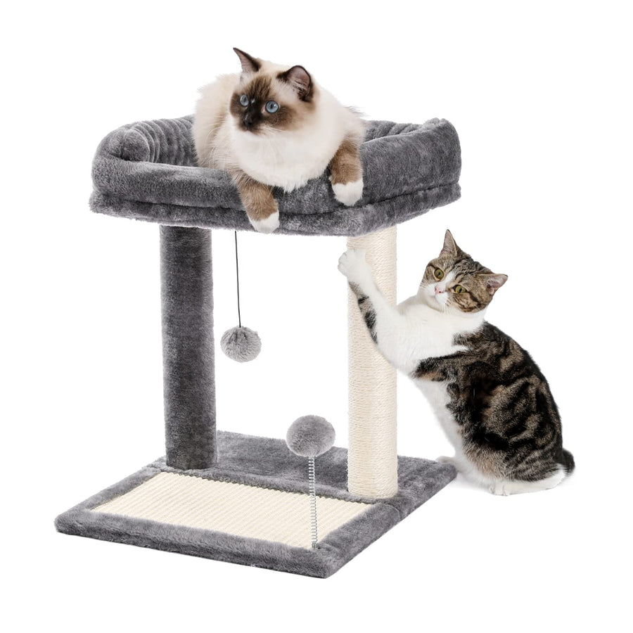 Cat Scratching Post Bed, Small Cat Tree Tower with Cat Scratcher Pad Large Top Removable Bed with Play Ball Great for Kittens and Cats