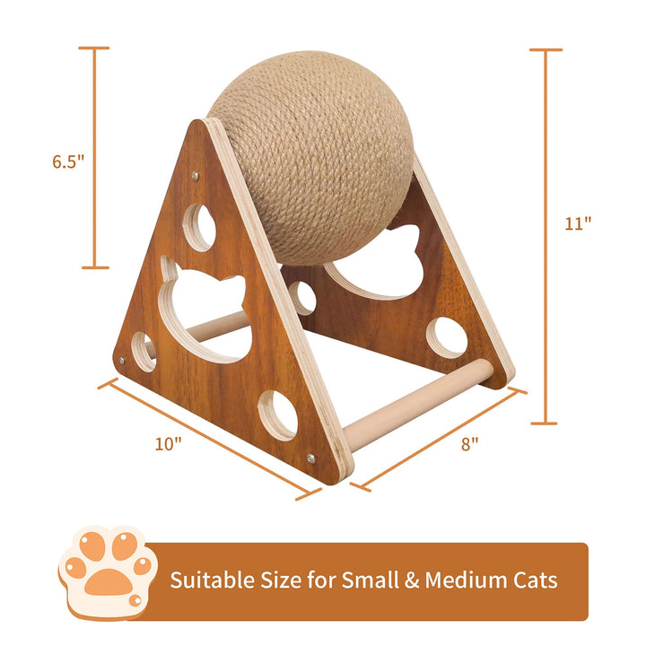 Natural Sisal Cat Scratching Ball, Scratcher Toy, for Cats and Kittens, Interactive Solid Wood Pet Toy, Diameter 6.5 Inch
