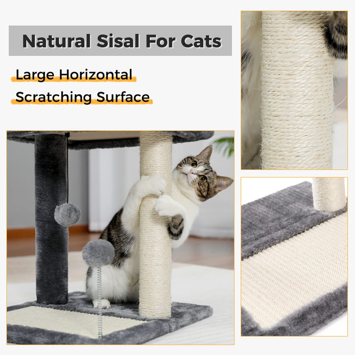 Cat Scratching Post Bed, Small Cat Tree Tower with Cat Scratcher Pad Large Top Removable Bed with Play Ball Great for Kittens and Cats