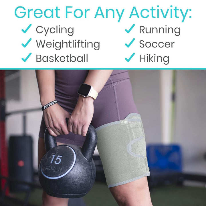 Thigh Brace - Hamstring Quad Wrap - Adjustable Compression Sleeve Support for Pulled Groin Muscle, Sprains, Quadricep, Tendinitis, Workouts, Sciatica Pain and Sports Recovery - Men, Women (Black) (1, Gray)