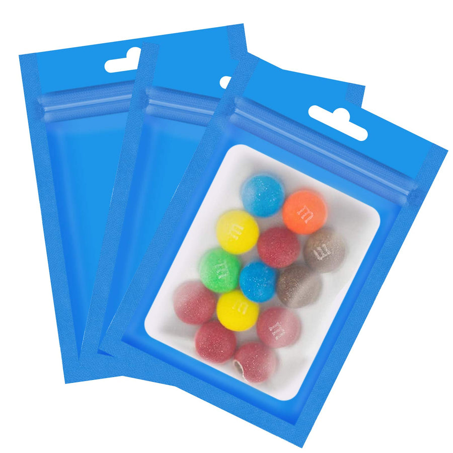100 Pieces Resealable Mylar Ziplock Bags, Clear Zipper Lock Food Storage Bags with Resealable Window Packaging Pouch for Self Sealing Coffee Bean Candy Storage Supplies (Blue 3 x 4.7 Inch)