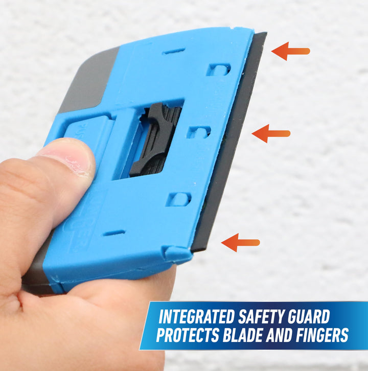 Unger Professional Compact 4” Window & Glass Scraper – Reversible Razor Blade Scraper Tool, Retractable Safety Guard, Residue, Stickers, Glue & Paint Scraper for Smooth Surfaces