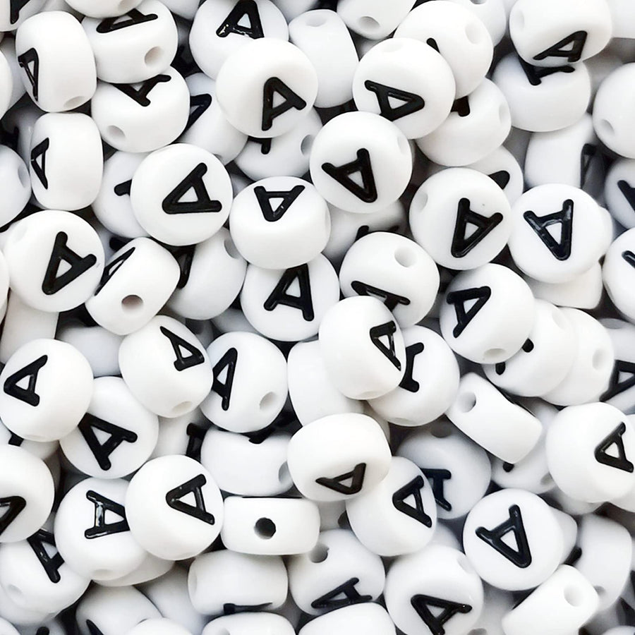Amaney Vowel Letter Beads A 100pcs 7×4mm White Round Acrylic Black Alphabet for Jewelry Making