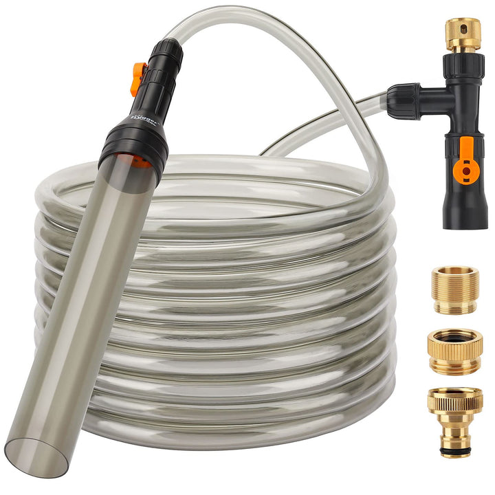 Bucket-Free Aquarium Water Change Kit Metal Faucet Connector Fish Tank Vacuum Siphon Gravel Cleaner with Long Hose 25FT Drain & Fill