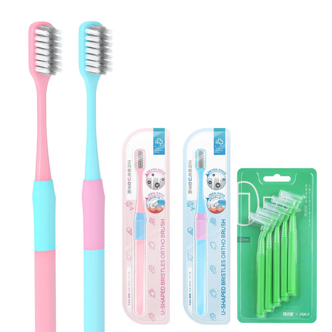 4 Pcs U-Shaped Orthodontic Toothbrush Soft Bristle with 10 L-Shaped Interdental Brush for Orthodontic People Effective Cleaning Teeth
