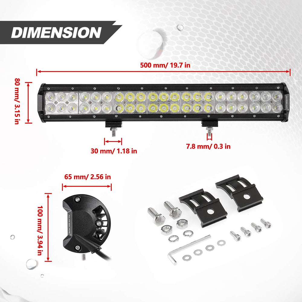 20 Inch LED Light Bar 126W Light Bar with 42pcs 3W Led Off Road Driving Lights Spot Flood Combo Beam for Jeep Driving Off Road ATV SUV UTV