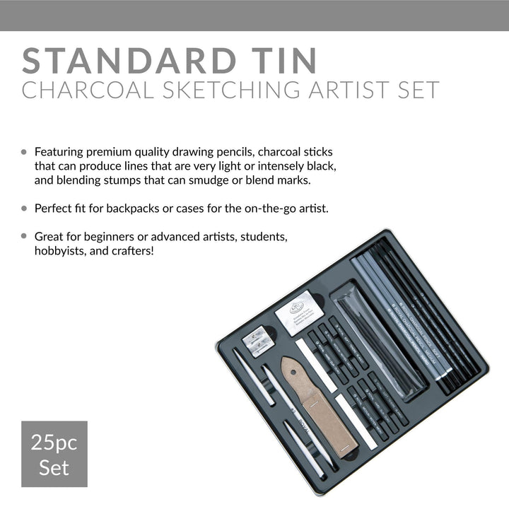 Royal & Langnickel Essentials(TM) Medium Charcoal Art Set W/Tin