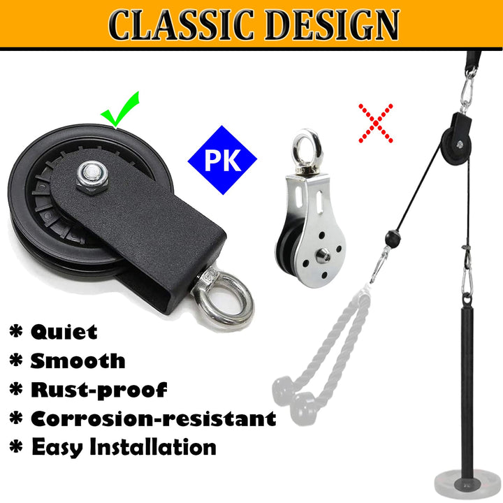 Cable Pulley, Silence Smooth Detachable Rotation Traction Wheel LAT Pulley System Attachment DIY Lifting Blocks Hoists for Home Projects Clothesline Shop Lifts (4.36in)