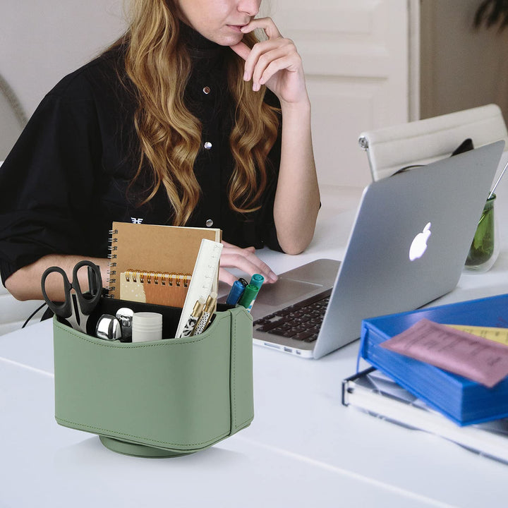 Spinning Remote Control Holder, Remote Caddy, 360 Degrees Rotatable Remote Control Organizer, Desktop Organizer Caddy Holder, PU Faux Leather (Light Green)