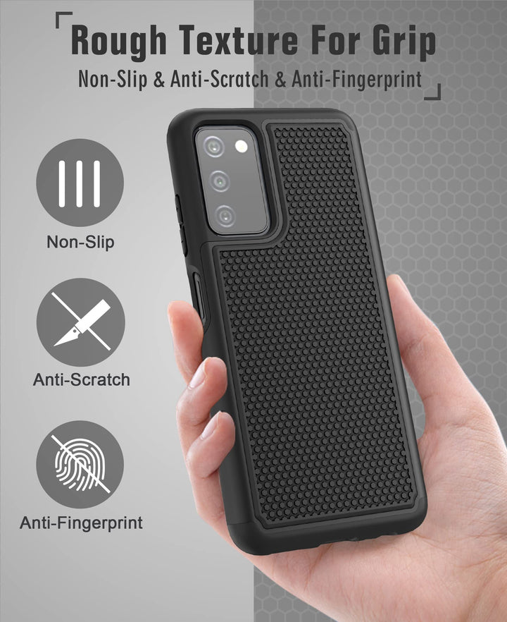 for Samsung Galaxy A03s Phone Case: Military Matte Drop Proof Phone Protective | Sturdy Shockproof Case with Rough Textured - Rugged Dual Layer Design | Heavy Duty Protection - Black (Black)