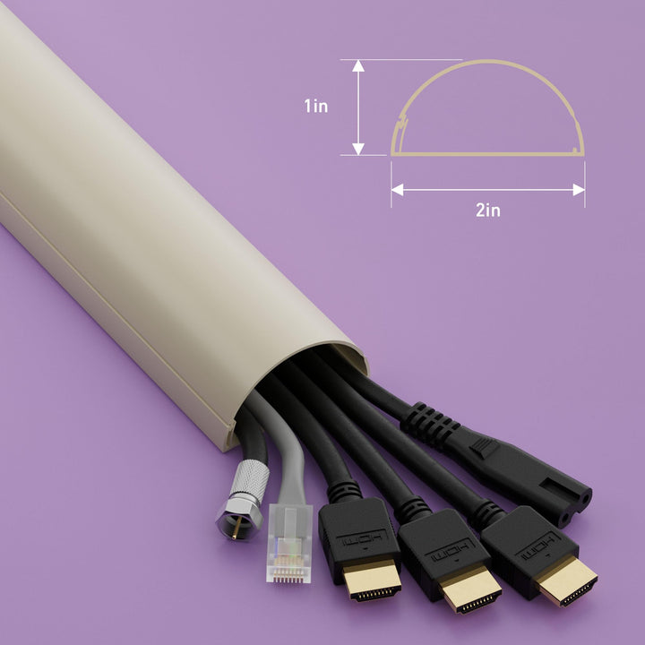 Half Round Cord Hider, Patented Cable Cover, Hide TV Wall Mount Wires, Raceway for Cords, Decorative Wire Covers, Paintable, Adhesive Cable Concealer, 2in W x 1in H x 39in L, Beige