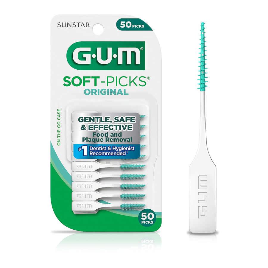 Soft-Picks Original, Easy to Use Dental Picks for Teeth Cleaning and Gum Health, Disposable Interdental Brushes with Convenient Carry Case, Dentist Recommended Dental Picks, 50ct