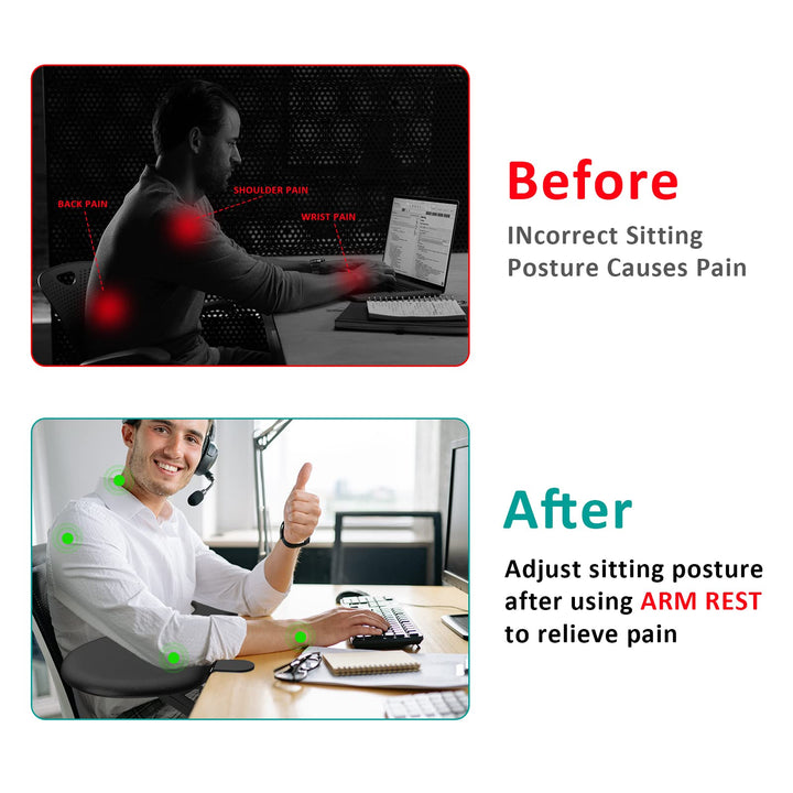 Eulps Ergonomic Forearm Support Clamp-on Leather Elbow Armrest Pad Ergonomic Desk Extender for Home and Office, Easy Typing & Pain Relief (Black)