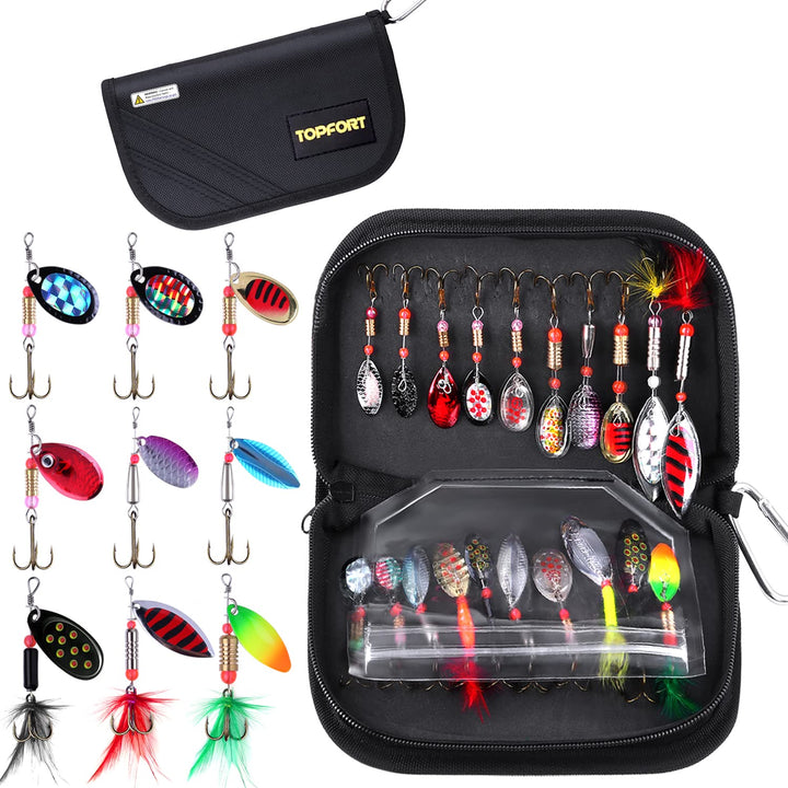 Fishing Lures, Fishing Spoon,Trout Lures, Bass Lures, Spinning Lures,Hard Metal Spinner Baits kit with Carry Bag, Fishing Gift for Men, Father's Day, Birthday