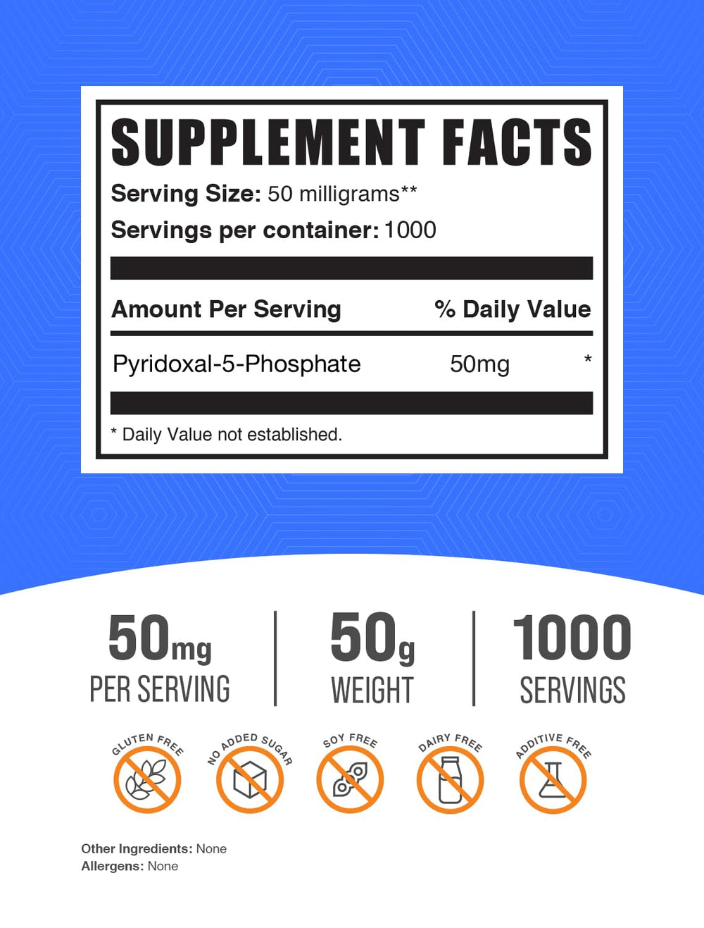 .com Pyridoxal 5 Phosphate Powder - P-5-P Vitamin B6 Supplement, P-5-P 50mg - P5P Supplement, Gluten Free, 50mg of per Serving, 50g (1.8 oz) (Pack of 1)