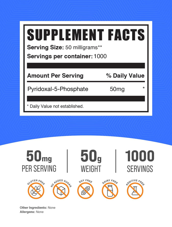 .com Pyridoxal 5 Phosphate Powder - P-5-P Vitamin B6 Supplement, P-5-P 50mg - P5P Supplement, Gluten Free, 50mg of per Serving, 50g (1.8 oz) (Pack of 1)