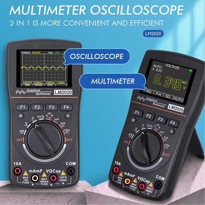 2 in 1 Handheld Oscilloscope Multimeter Professional Oscilloscope Multimeter with 2.5 Msps High Sampling Automatic Waveform Capture Function DC AC Voltagem Current Test