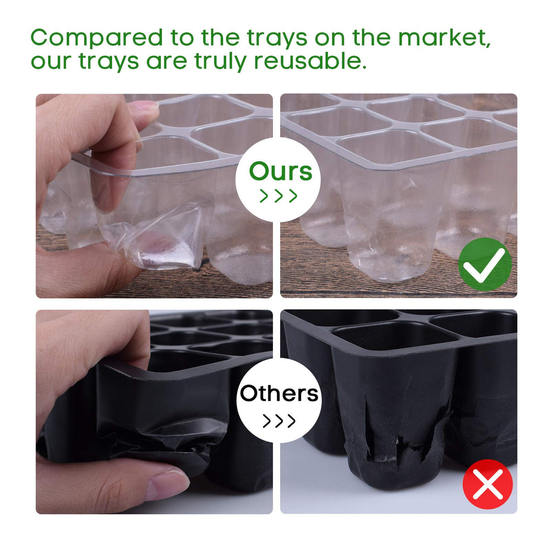 10 Set Seedling Trays Seed Starter Kit, 60 Large Cells Mini Propagator Plant Grow Kit with Humidity Vented Domes and Base for Seeds Starting Greenhouse (6 per Tray)