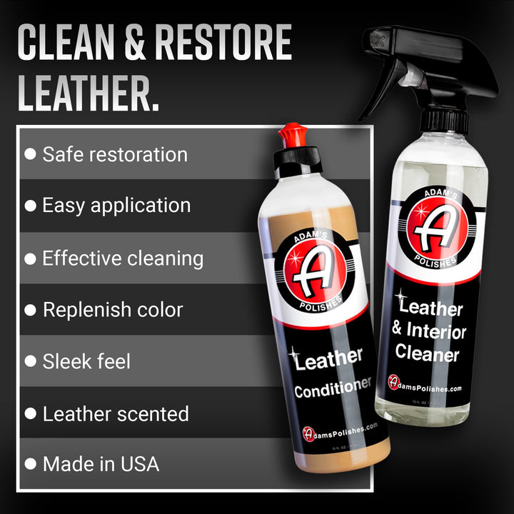 Adam's Polishes Leather Care Kit - Leather Cleaner & Leather Conditioner Car Cleaning Supplies | UV Protection for Interior Accessories Steering Wheel Seat Dash Vinyl Shoe Polish Jacket