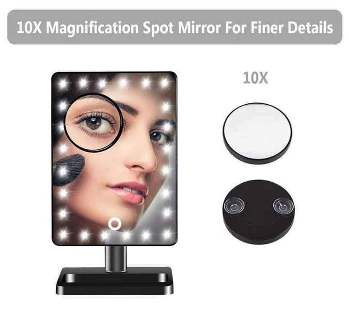 12-Inch Screen Makeup Mirror with 24 LED Lights, Lighted Vanity Dressing Table Mirror with Touch Dimmable Memory Function and 10x Magnification Spot Mirror, Black (Battery Not Included)