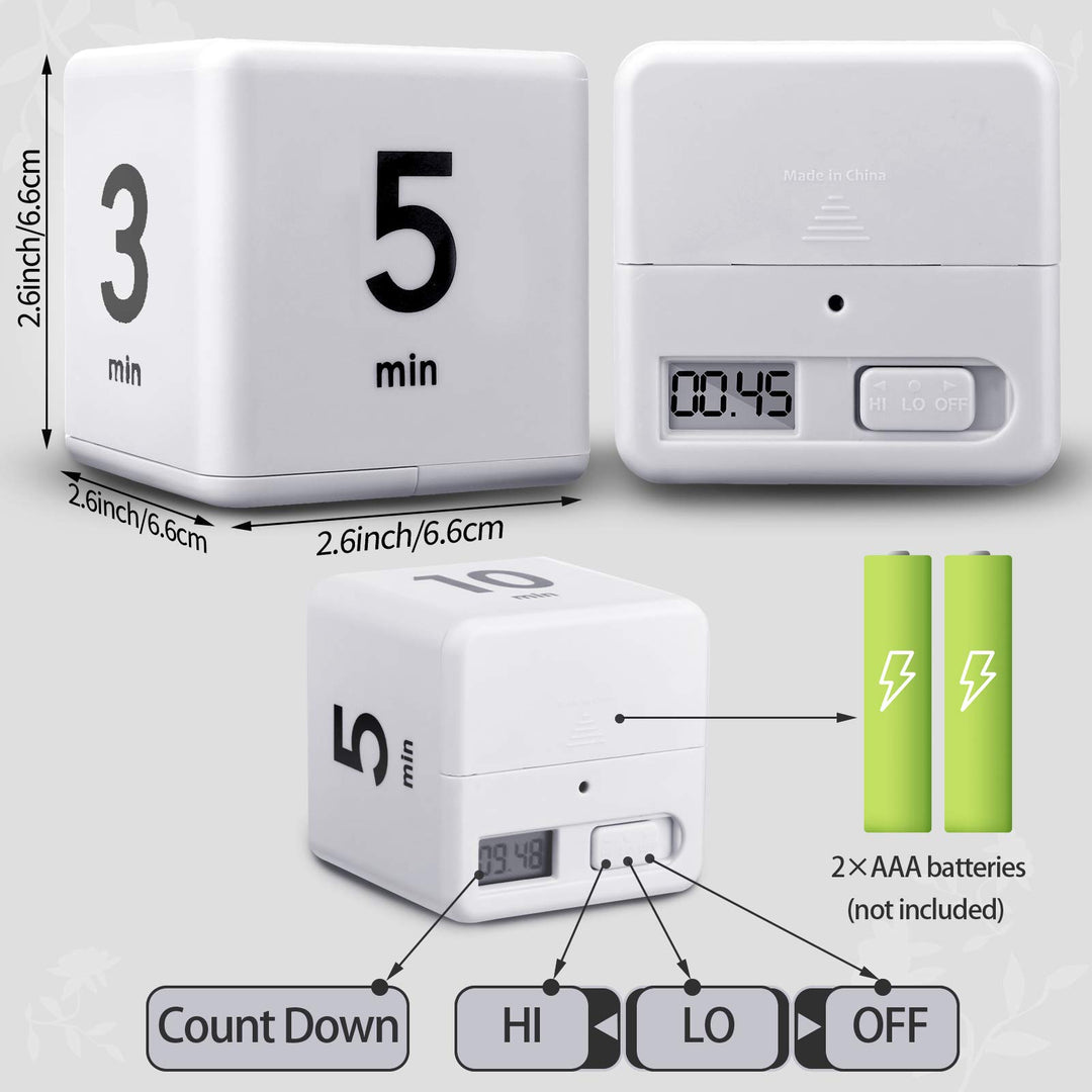 2 Pieces Cube Timers Gravity Sensor Flip Timer Kids Timer Workout Timer and Game Timer for Time Management, 1 3 5 10 Minutes and 15 20 30 60 Minutes (White, Red)