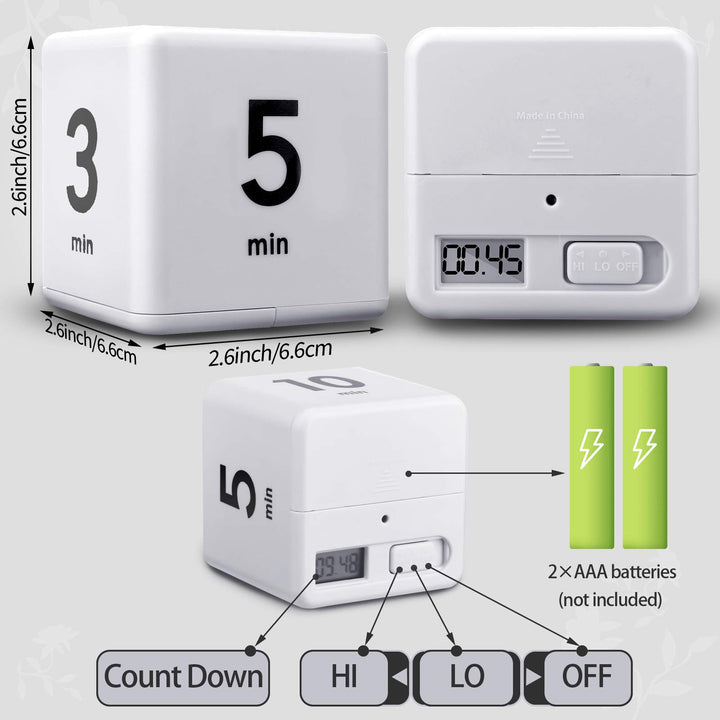2 Pieces Cube Timers Gravity Sensor Flip Timer Kids Timer Workout Timer and Game Timer for Time Management, 1 3 5 10 Minutes and 15 20 30 60 Minutes (White, Red)