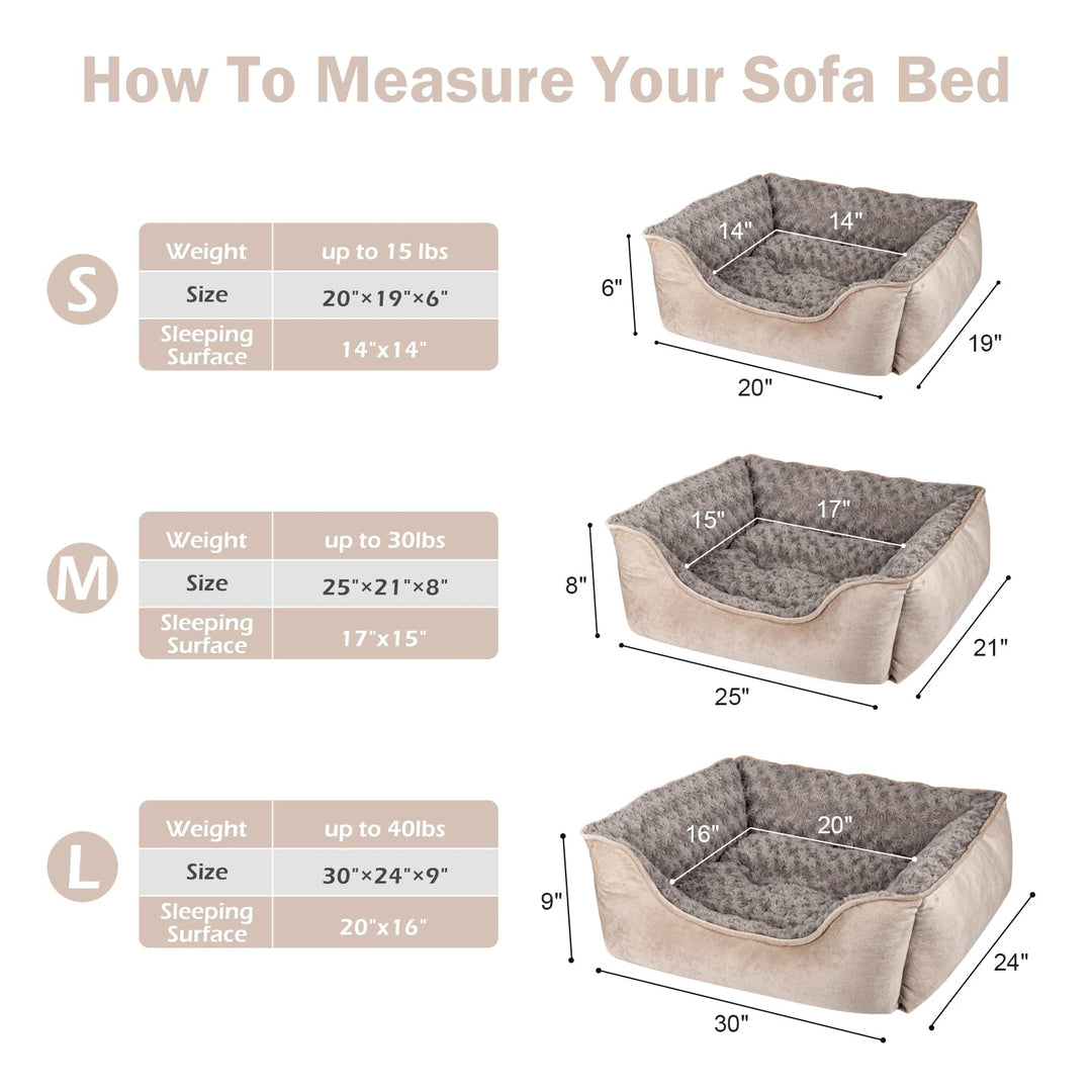 Rectangle Dog Bed for Large Medium Small Dogs Machine Washable Sleeping Sofa Non-Slip Bottom Breathable Soft Puppy Bed Durable Orthopedic Calming Pet Cuddler, Multiple Size, Beige