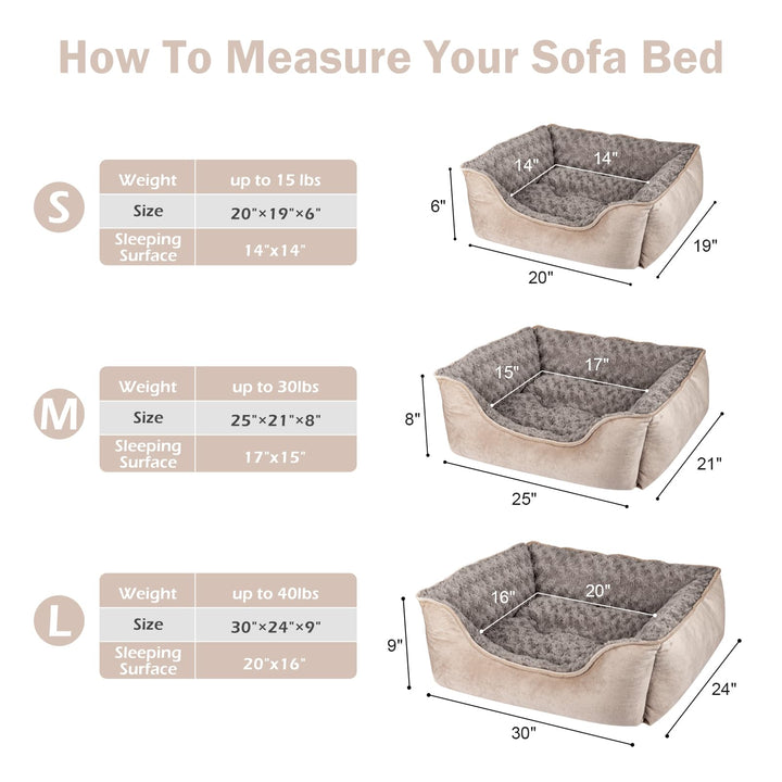 Rectangle Dog Bed for Large Medium Small Dogs Machine Washable Sleeping Sofa Non-Slip Bottom Breathable Soft Puppy Bed Durable Orthopedic Calming Pet Cuddler, Multiple Size, Beige