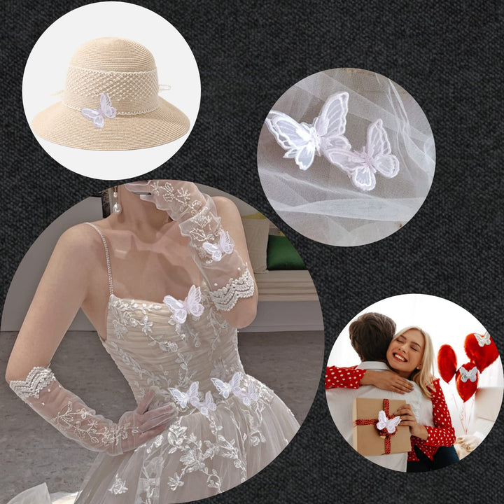 32 Pcs White Lace Butterfly Applique Embroidery,Organza Butterfly Patches Appliques for Clothes,for Wedding Bridal Dress Craft DIY Clothes Hair Ornaments Dress/Hat/Bag Decoration