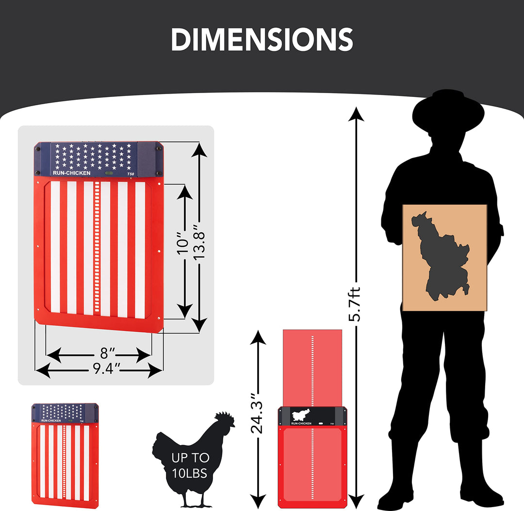 Door (USA Special) Automatic Chicken Coop Door, Chicken Coop Door, Battery Powered, Run Chicken Automatic Door, Aluminum, Automatic Chicken Door Opener Model T50