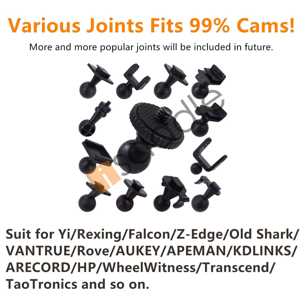 Dash Cam Suction Mount - Windshield & Dashboard Suction Cup Mount Holder/w Various Joints for Yi/Rexing/Falcon/Old Shark/VANTRUE/KDLINKS/WheelWitness/...(99% On-Dash Cameras Suitable)