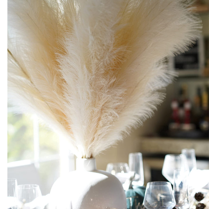 Trendy Home Decor Pampas Grass Decor Tall (3 Pcs - 44 inch Natural/Beige Or Pink) Super Fluffy | Large for Floor Vase Artificial Faux (Beige Natural)