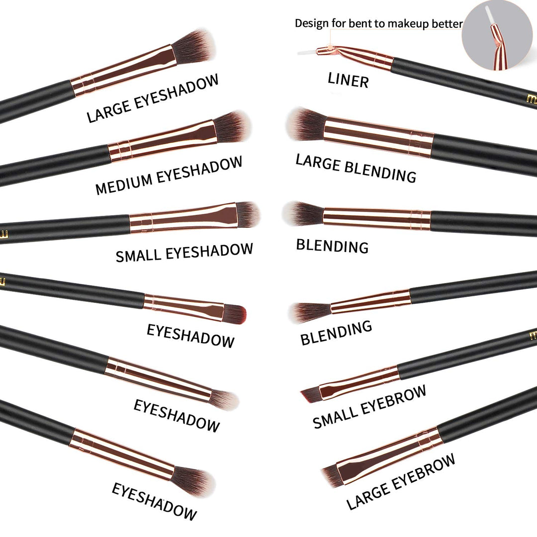Eyeshadow Brushes 12pcs Rose Gold Eye Make Up Brush Set with Bag (PU Leather Pouch) Soft Natural Hairs for Eyeshadow, Eyebrow, Eyeliner, Blending, Best Gifts - Rose Gold
