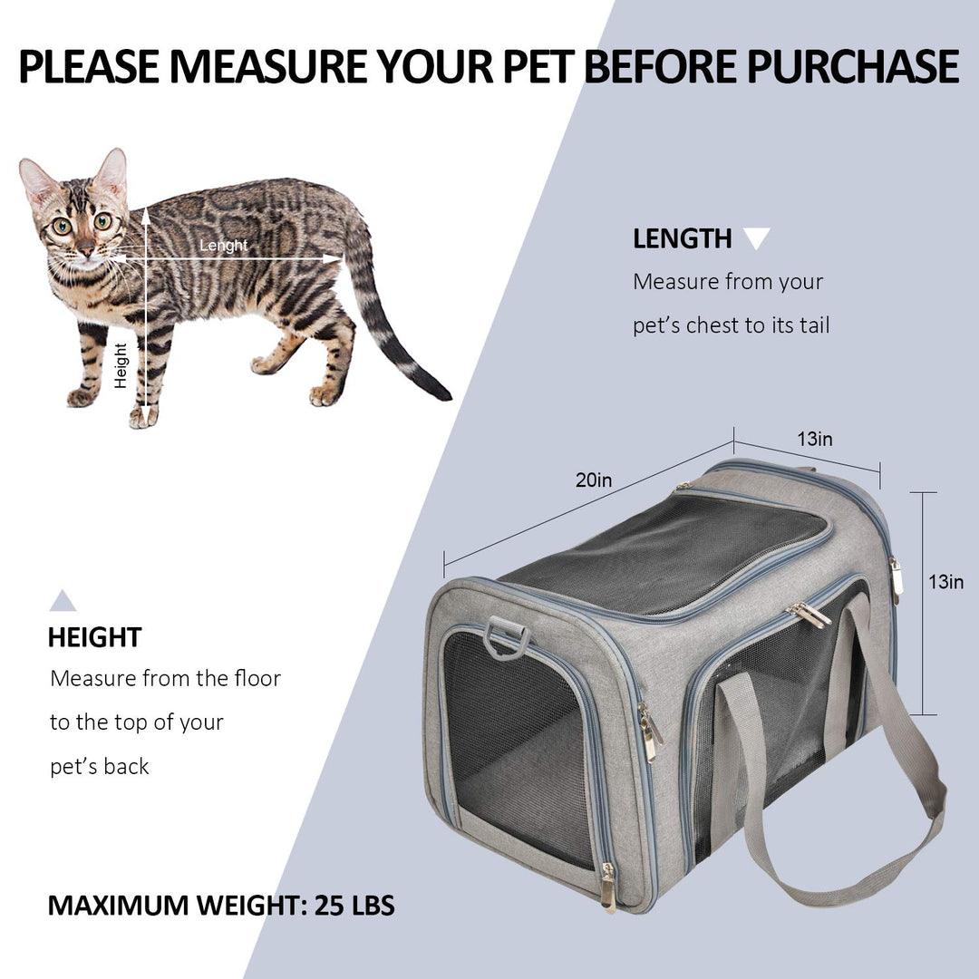Large Dog Cat Carriers Puppies up to 25Lbs, Big Dog Carrier Soft Sided, Collapsible Travel Puppy Carrier - Large - Grey