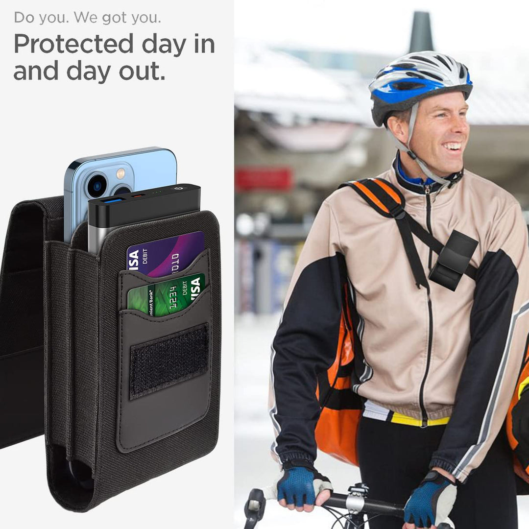 Dual Phone Holster Pouch Suitable for iPhone 15/14/13/12/11/15Pro/14Pro/13Pro/12Pro, Samsung, Motorola with Wallet Holster Card Holder,Phone Pouch for Belt,Phone Protective Holster