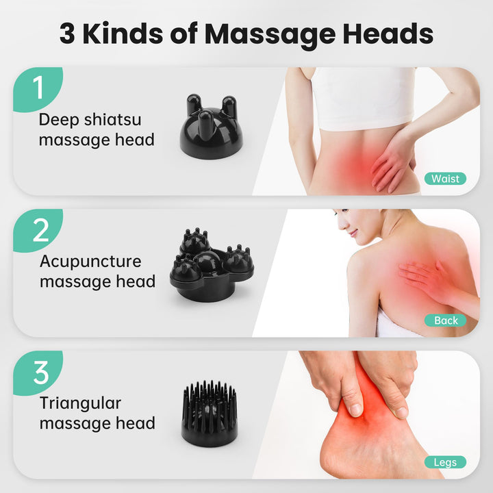 Cordless Handheld Back Massager with Heat, FSA HSA Eligible, Deep Tissue Percussion Massager, 3 Sets of Dual Pivoting Heads,Rechargeable Hand Held Massager for Neck,Back Shoulder,Calf,Legs